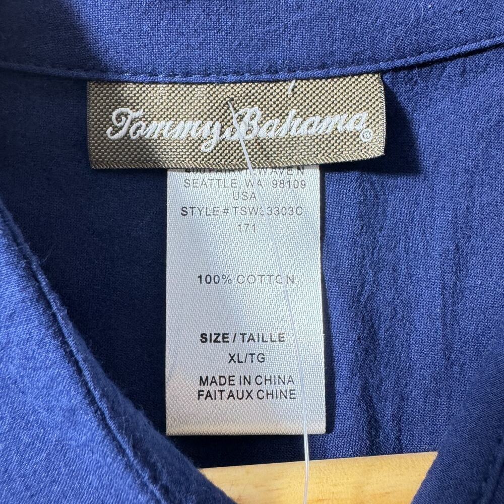 NWT Tommy Bahama Womens XL Blue Crinkle Cotton Boyfriend Shirt Tunic Roll Tab - Picture 4 of 9
